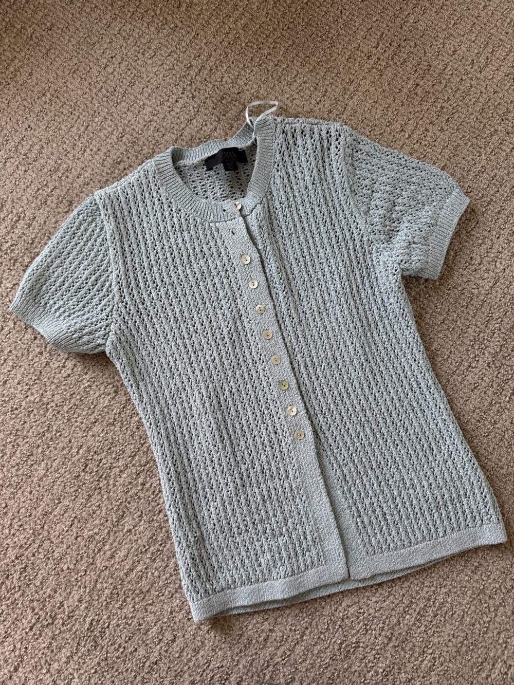 Zara Light Blue Knit Button-Down Top